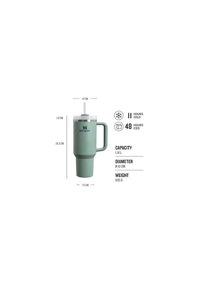 Stanley Kişiselleştirilebilir Quencher Pipetli Paslanmaz Çelik Vakum Yalıtımlı Termos Bardak 1.18 L Özel İsimli Yeşil