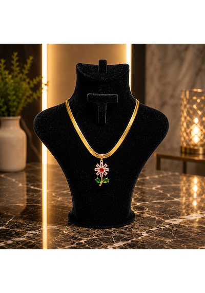 Premium 316l Papatya Model Renkli Tasarım Kolye Gold , Pembe-kırmızı-yeşil Premium 316l Papatya Model Renkli Tasarım Kolye Gold , Pembe-kırmızı-yeşil