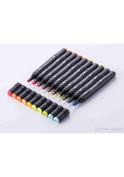 Çift Taraflı Marker Keçeli Kalem Seti 48 Renk Marker Resim Mimari Ve Grafik Tasarım Kalemi Çok Renkli