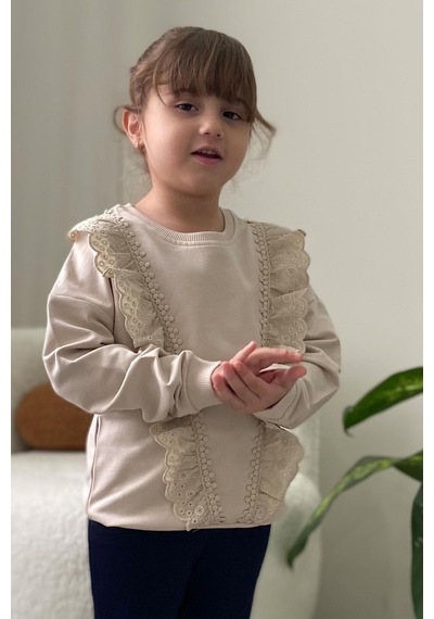 Breeze Kız Çocuk Sweatshirt Güpürlü 1.5-5 Yaş, Bej Bej