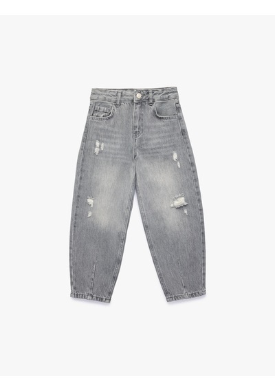 Koton Pamuklu Yıpratılmış Detaylı Balon Form Denim Pantolon Gri 6skg40093ad