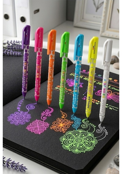 Neon Tükenmez Kalem 4 Renk Pensan Neon Jely Fosforlu Jel Pilot Kalem Siyah Defter Kalemi Yumuşak Yazım Çok Renkli