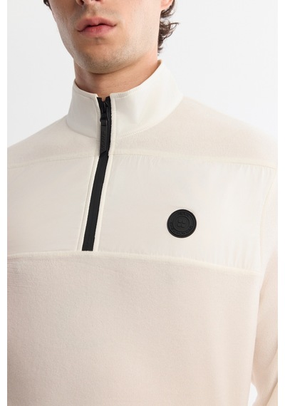 Avva Erkek Ekru Soğuğa Dayanıklı Fermuarlı Dik Yaka Polar Regular Fit Sweatshirt A42y1380