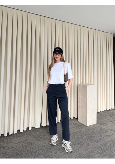 Laluvia Lacivert Klasik Düz Kesim Pantolon - 9957