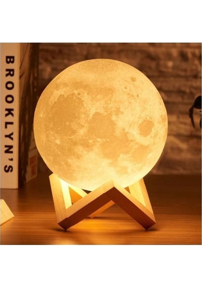 Dolunay Ay 3d Işıklı Standlı Pilli Dekoratif Gece Lambası Hediyelik Küre Led 12 Cm Çok Renkli