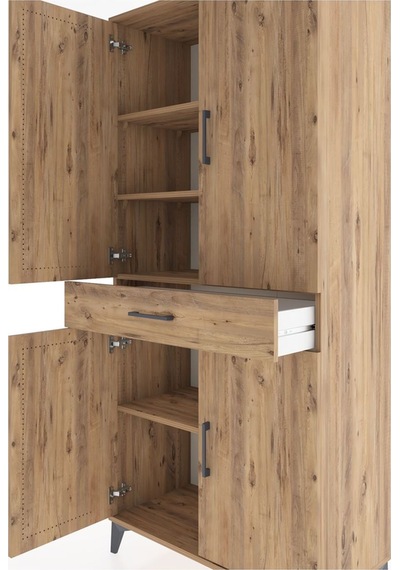 Hyperion Dolap 4 Raflı Tek Çekmeceli 4 Kapaklı 88x44x195 Çam-çam Atlas Çam