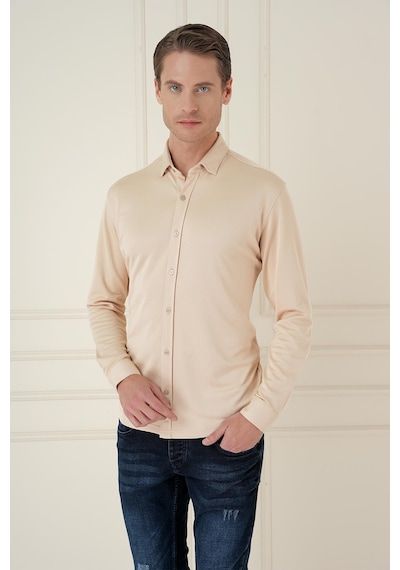 Efor G 1583 Slim Fit Bej Klasik Gömlek Bej
