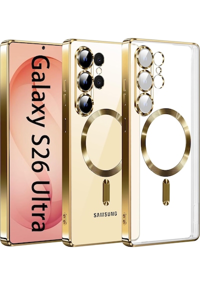Samsung Galaxy S26 Ultra Uyumlu Kılıf Kamera Lens Koruyuculu Magsafe Özellikli Telefon Kılıfı Kapak Gold