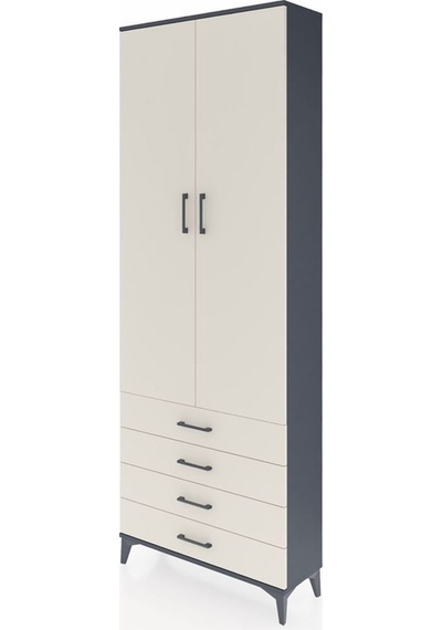 Arges Dolap 2 Raflı 4 Çekmeceli Tek Askılı 88x30x243 Antrasit-aytaşı Antrasit