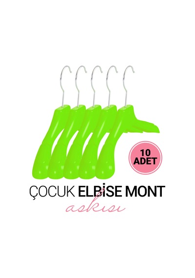 Çocuk YEŞİL Elbise Mont Askısı 10 Adet Paketli 30 Cm Çocuk Askı Yeşil