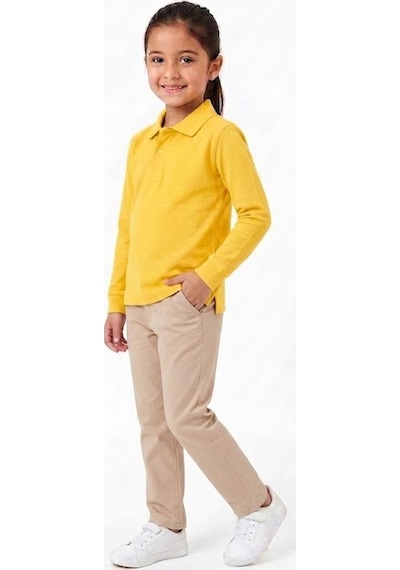 Nacar Store Unisex Çocuk Uzun Kollu Polo Yaka Lakost Okul Tişörtü Koyu Sarı
