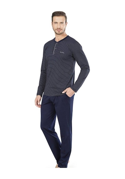 Erkek Penye Çizgili Pijama Lacivert 001