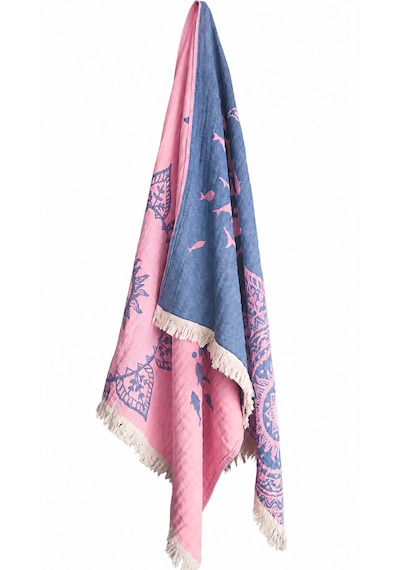 Müslin Güneş %100 Pamuk- 100x180- Peştemal- Plaj Havlusu Mavi - Pembe