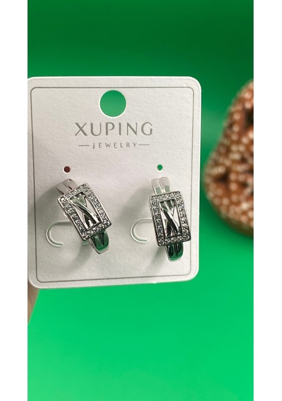 Xuping Gümüş Renk Zirkon Taşlı Kare Şekilli Kadın Çelik Küpe Gümüş