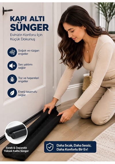 Kapı Altı Rüzgar Önleyici Isı Yalıtım Süngeri Rüzgarlık Stoper Koruması Toz Soğuk Sünger 84 CM