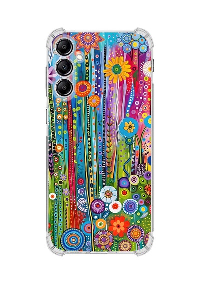Printify Samsung Galaxy A14 İle Uyumlu Düşlerin Dansı Serisi Folklorik Bahçe Tasarımlı Uv Baskılı Köşe Korumalı Antişok Kılıf Şeffaf