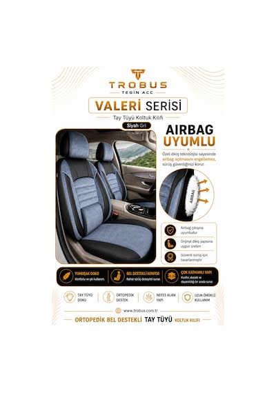 Bmw 3 Serisi E36 1993-2000 Uyumlu Valeria Serisi Füme Siyah Bel Destekli Tay Tüyü Koltuk Kılıfı