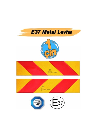 Metal Levha 14 Cm X 56 Cm Tüvtürk Uyumlu E37 Reflektörlü 1 Çift Tır Kamyon Dorse Arkası Yansıtma