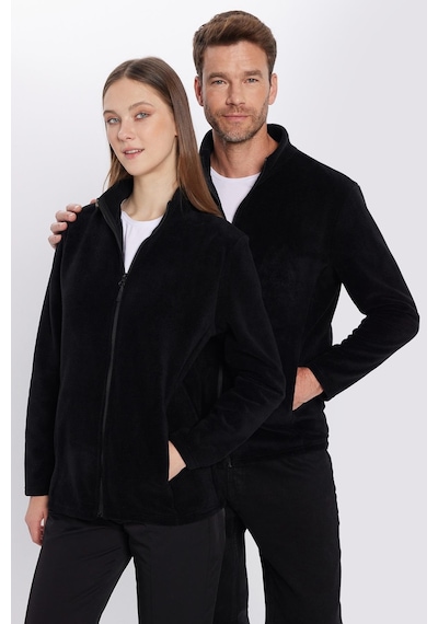 Tudors Unisex Siyah Anti-pilling Tüylenme Yapmayan Standart Fit Tam Fermuarlı Soğuk Geçirmez Polar Hırka-32472 Sİyah