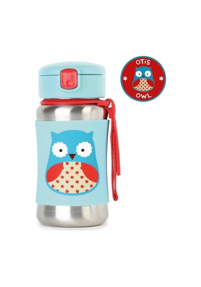 Mavi Baykuş Pipetle Paslanmaz Çelik Suluk 350 Ml. Baykuş