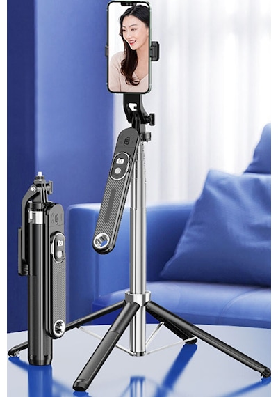 Bluetooth Kumandalı 180cm Tripod Selfie Çubuğu / Go Pro Uyumlu / 360 Pan Kolu Özellikli