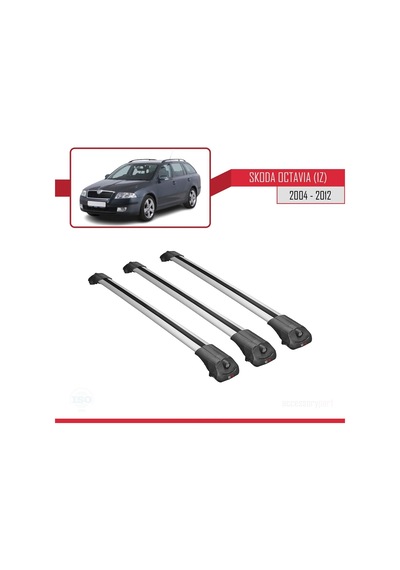 Skoda Octavia 1z 2004-2012 Arası İle Uyumlu Ace-1 Ara Atkı Tavan Barı Gri 3 Adet Bar