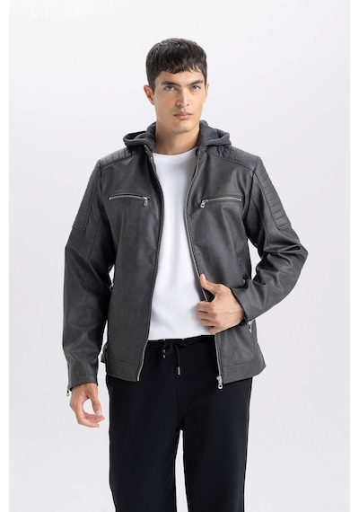 DeFacto Slim Fit Suni Deri Mont Dar Kesim Kapüşonlu Fermuarlı R2523AZ25SPAR110