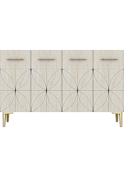 Ka1234btg Eliz Konsol Ve Tv Sehpası Beyaz-traverten-gold 120cm