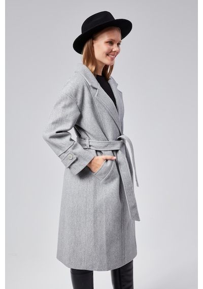 Kuşaklı Oversize Kaşe Kaban 001
