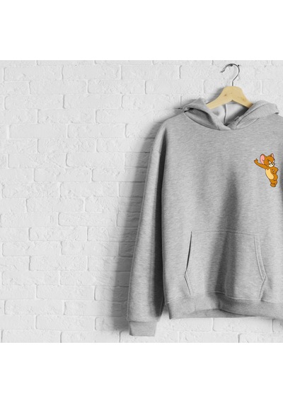 Jerry Baskılı Oversize Unisex Kapüşonlu Sweatshirt Gri