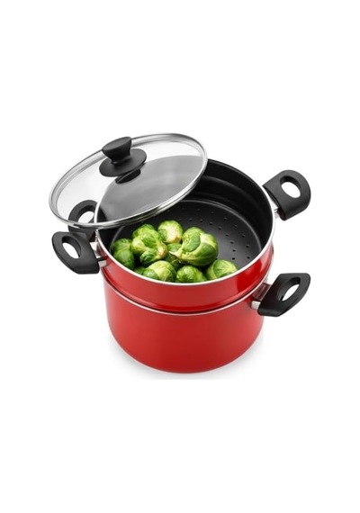 Redio Haşlama Tenceresi - Yanmaz Yapışmaz Teflon İç Yüzeyli, Alüminyum Kırmızı Derin Tencere 22 Cm / 3.8 Litre 12v