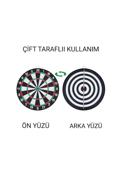 12 İnç Dart Tahtası Mini Boy Çift Taraflı Dart Oyun Seti 4 Oklu