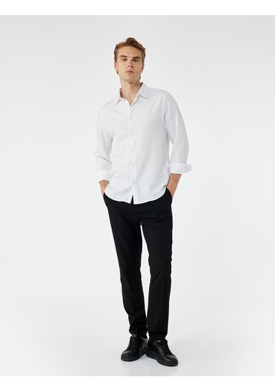 Koton Slim Fit Yarım İtalyan Yaka Uzun Kollu Gömlek Beyaz 6wam60157hw Beyaz