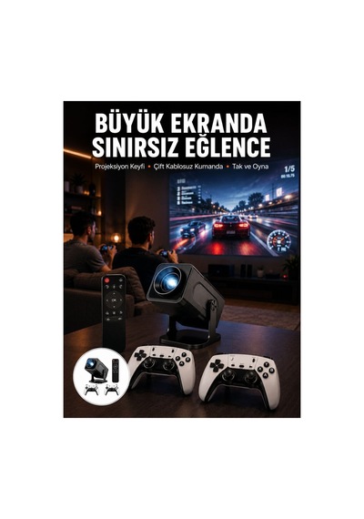 Çift Kollu Game Box Projeksiyon Cihazı Kumandalı Android Tv Dahili Hoparlör Yeni - Hs08378918-5 Renkli