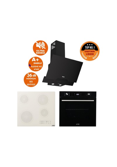 Afm Tech Ve Ferre Epu Sessiz Elektrikli Vitro Siyah Dijital D063-SA + V6-05 + FM7700 Ankastre Set