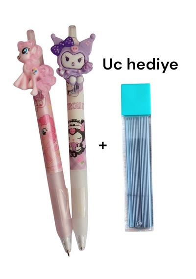 Belkıss Dönen Başlıklı Kuromi-unicorn Desenli Uçlu Kalem 0.7 Uç Hediyeli 2 Adet