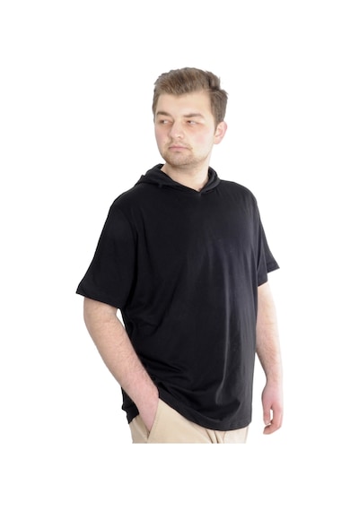 Mode Xl Büyük Beden Erkek T-Shirt Kapşonlu Kısa Kol 23118 Siyah 001