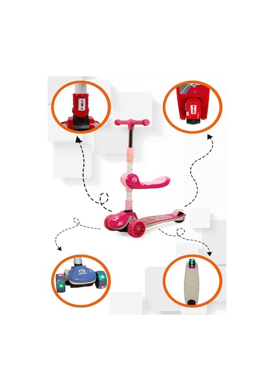 Maxi Taxi Zoomy Oturaklı Işıklı Katlanabilir Scooter Pembe