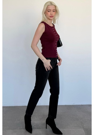 Bordo Bisiklet Yaka Düğmeli Kadın Bluz Mg2638 bordo