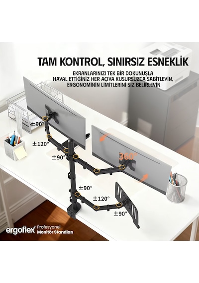 Ergoflex EF75 Steel Design 2-8 kg Triple Kol Asansörlü 13"-27" Monitör&10-17" Laptop Standı
