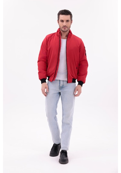 Blayn Jeans Erkek Kahverengi Mevsimlik Mont Dik Yaka, Fermuarlı, Hafif Bomber Ceket Kırmızı