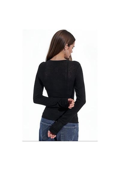 Hiccup Busem Slim Fit Uzun Kollu Transparan Bluz Siyah