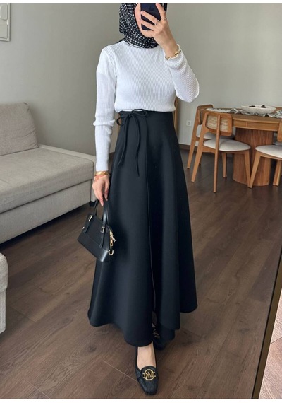 Unika Boutique Kadın Yandan Bağlamalı Tesettür Uzun Kot Etek Siyah