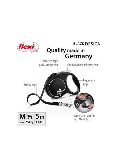 Flexi Black Design M Beden Siyah 5mt Şerit Tasma Çok Renkli