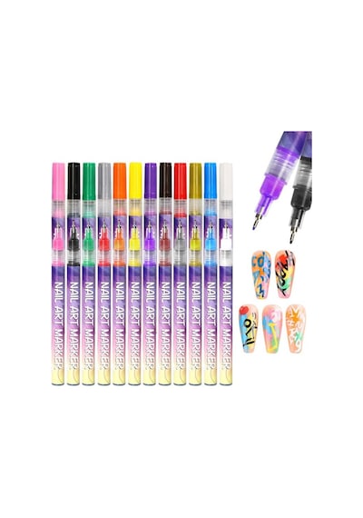 Profesyonel Nail Art Kalemi 12'li Set - Akrilik Tırnak Boyama Ve Desen Kalemi Oje Çizim Seti Çok Renkli