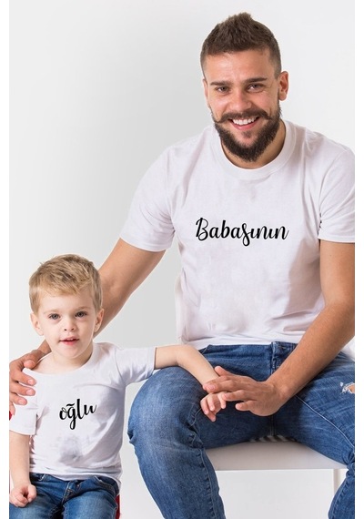 Babasının Oğlu Beyaz Baba Oğul Kombini Tişört Giyim