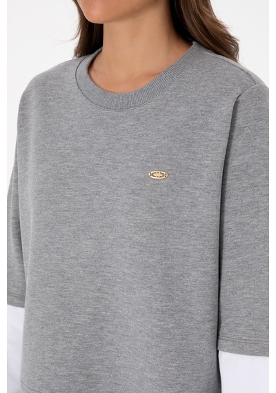 U.S. Polo Assn. Kadın Gri Melanj Gömlek Detaylı Bisiklet Yaka Sweatshirt 50315303-VR086