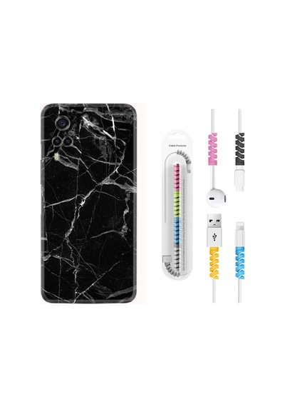 Vivo Y53S Kılıf Kablo Koruyuculu Fragile Black Mermer 1378