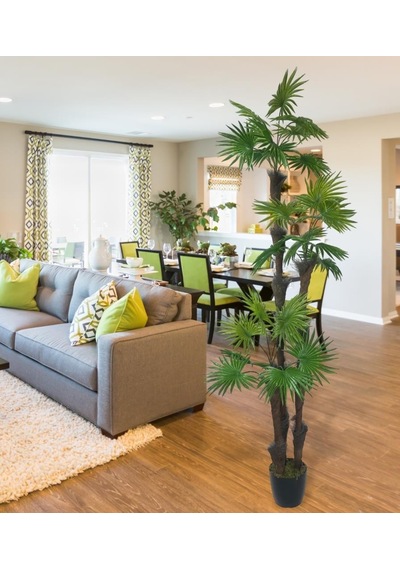 Yapay Ağaç Palmiye Fanpalm 3katlı 24yaprak Siyah Plastik Saksıda 165 65cm