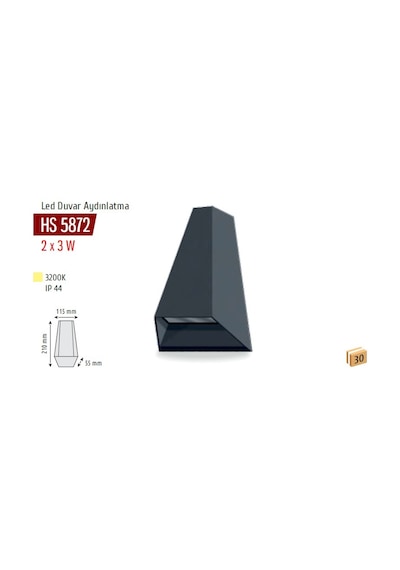 2x3w Led Duvar Armatürü, Günışığı, Siyah Kasa Hs 5872 Siyah